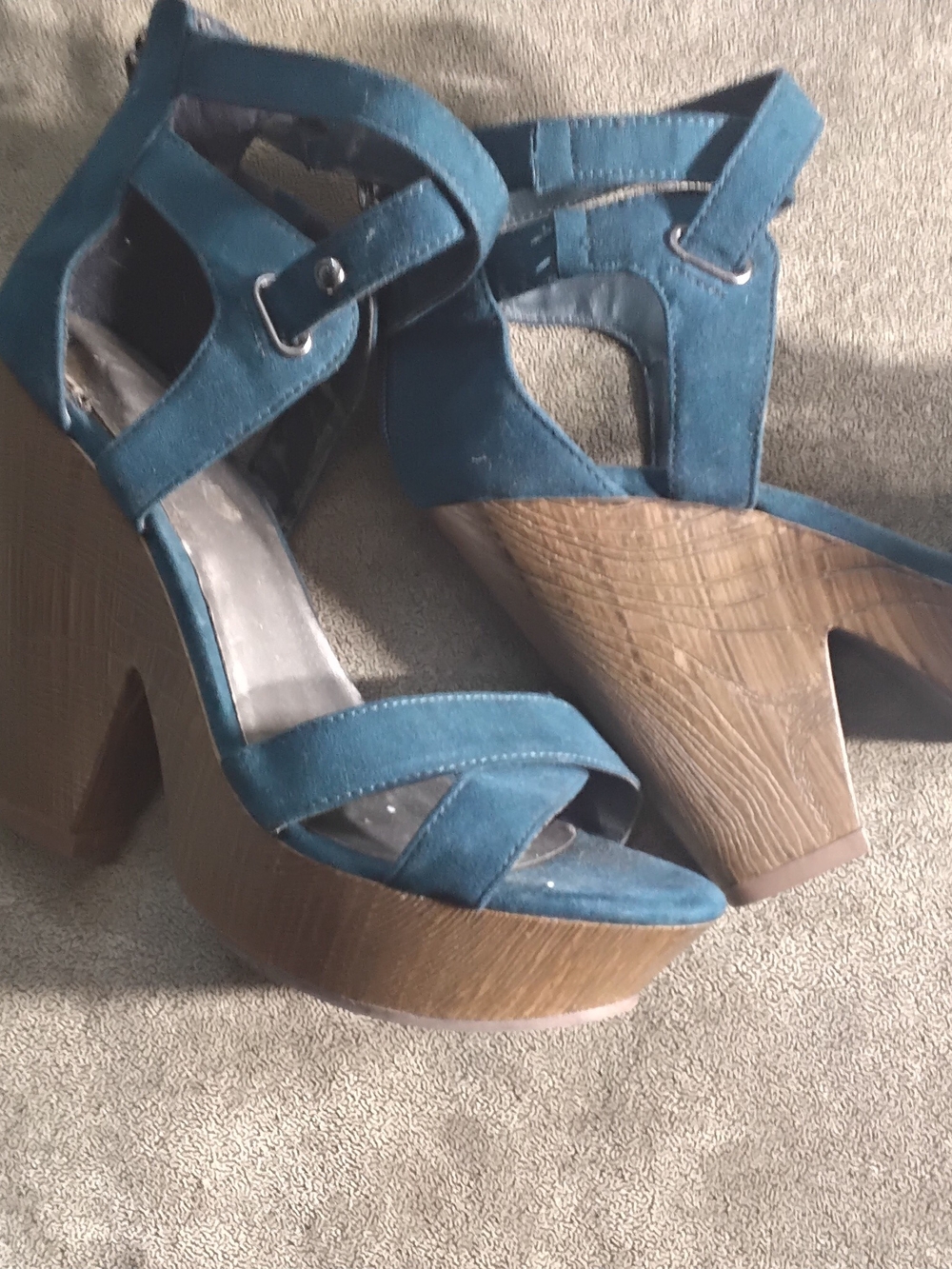 G by Guess Teal Suede Platform Sandals